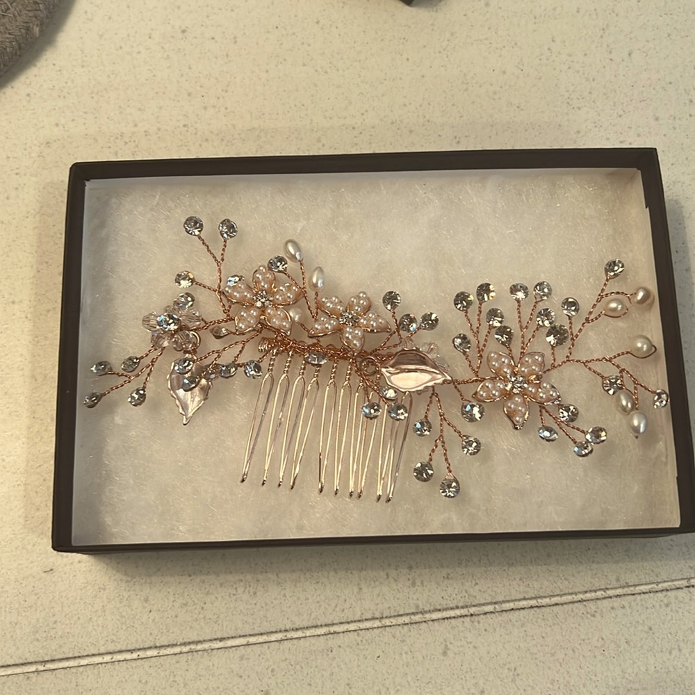 Hair Comb - Rose gold, pearls
